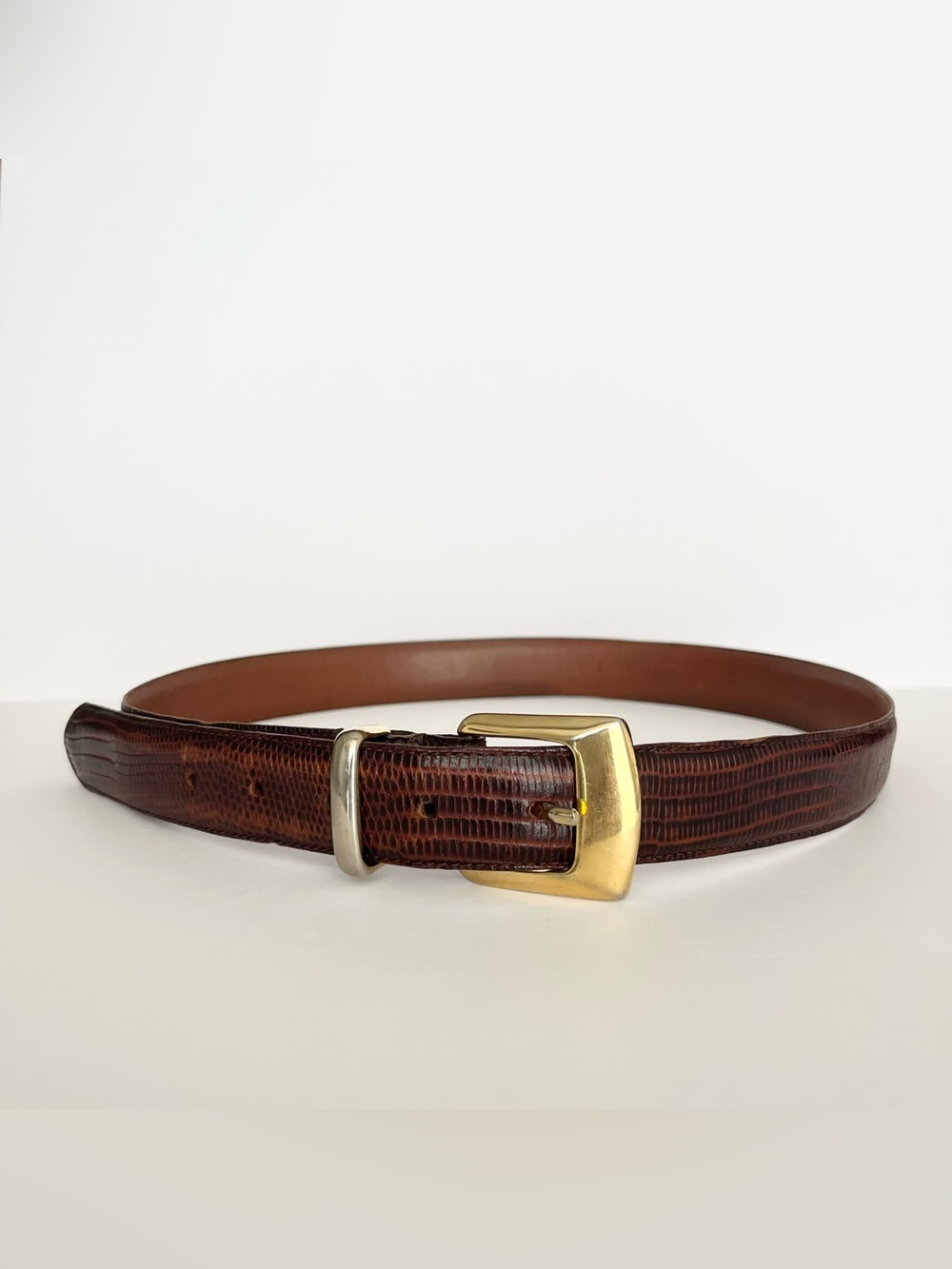 Vintage Cole Haan Women's Lizard-Embossed Brown Leather Belt Size L Southwestern